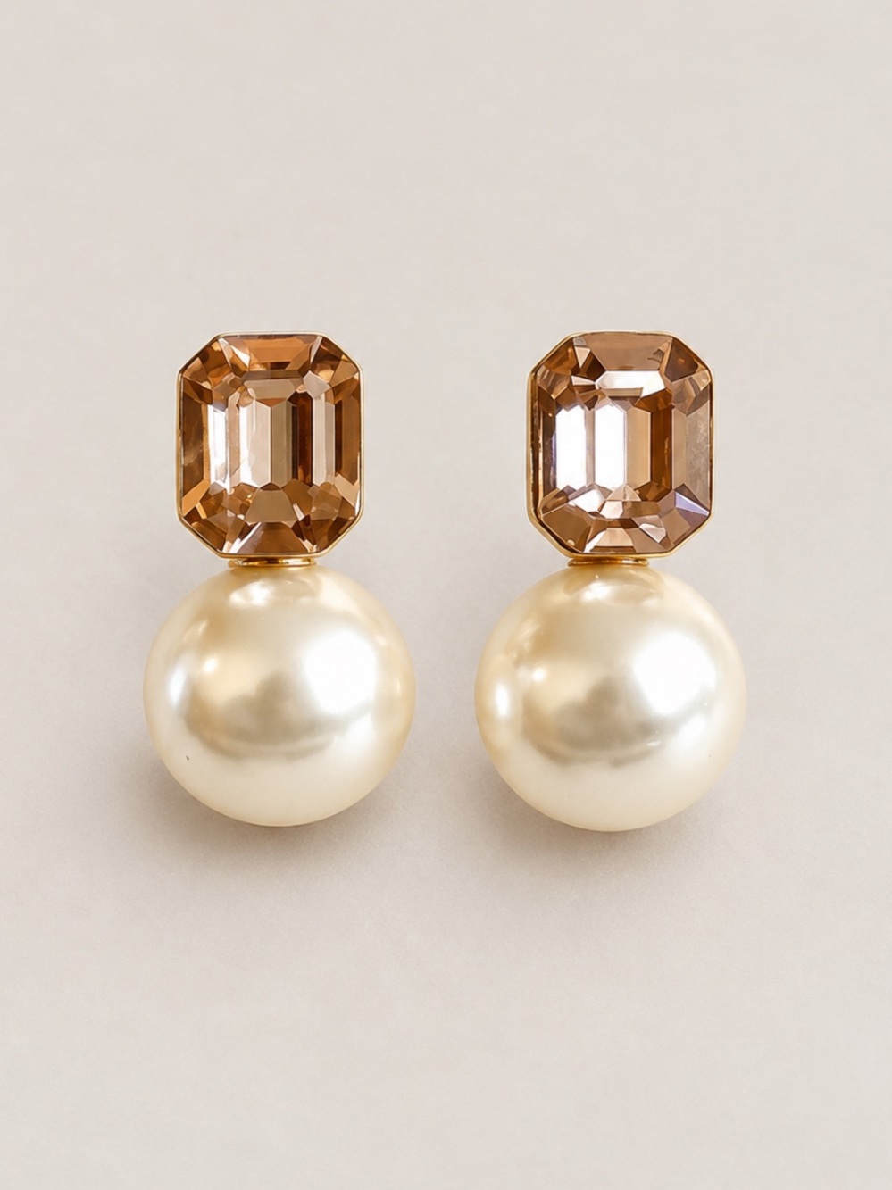 New! Champagne Crystal Pearl Statement Drop Earrings NWOT 5080